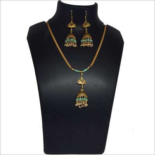 Monalisa Small Stone Beaded Metal Pendant Necklace Dangle Earrings