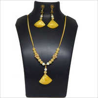 Gemstone Beads With Amber Pendant Necklace Dangle Earrings