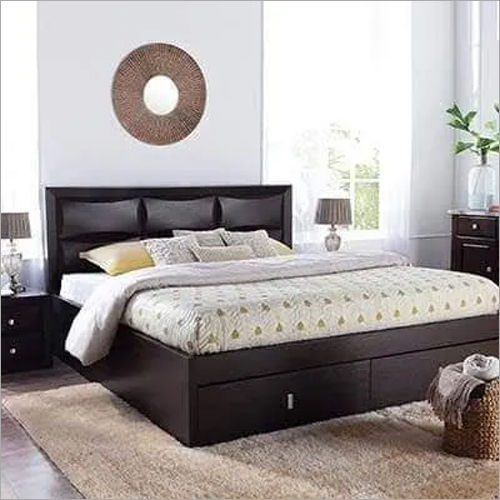 Wooden Designer Bed - King Size, Brown Finish | High-Grade Material, Quality Tested with 2 Drawers