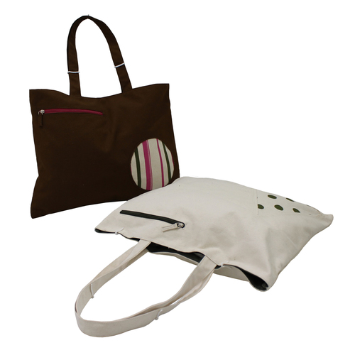 12 Oz Dyed / Natural Canvas Tote Bag With Zip Pocket