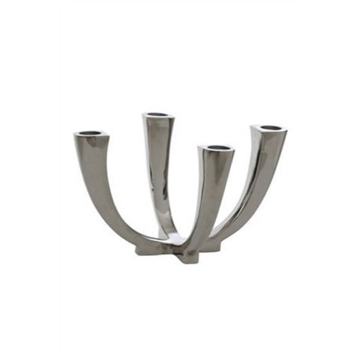 Aluminium Candle Holder Stand - 8" Height x 12" Width | Durable, Washable, Polished Finish, Traditional Silver Design