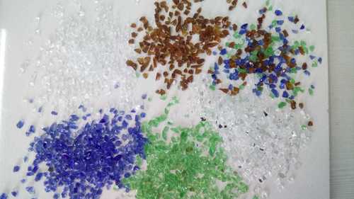 Different glass color chips and crushed glass aggregate for premium terrazzo work used terrazzo chips