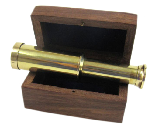 Mini Brass Telescope With Wood Box