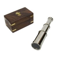 Chrome Full Brass Spyglass Telescope with Wooden Box Nautical Retractable Telescope Nickel Plated Brass Pirate Telescope