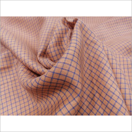 Peach Color Check Linen Shirting Fabric