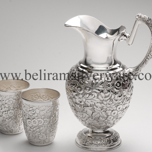 Flower Leaf Nakshi Silver Mug Set