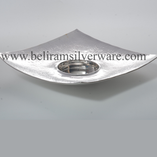 Curved Hammered Texture Square Silver Platter