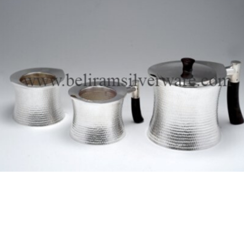 Dotted Hammered Texture Concave Silver Tea Set