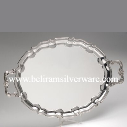 Scalloped Border Silver Tray With Handles