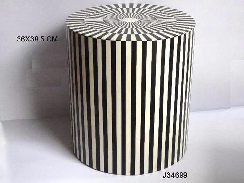 Handmade Resin Inlay Stool With Black And White Pattern