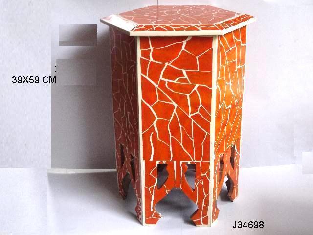Resin Inlay Stool With Black And White Pattern
