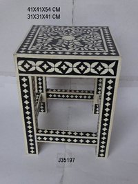 Bone Inlay Side Table With Drawl