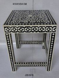 Bone Inlay Table - 41x41x54 Cm | Antique Handmade Indian Style Inlay Artwork, Indoor Furniture