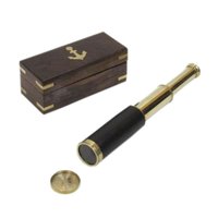 Brass Pullout Telescope with Wooden Box 10 Brass 3 Fold Telescope With Lens Lid Collectible Marine Gift
