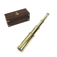 Brass Retractable Handheld Telescope 14 Inch with Beautiful Wooden Box Nautical Telescope in Vintage Style