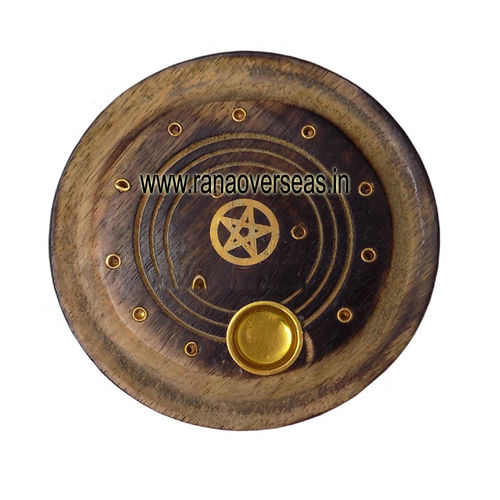 Handmade Wooden Pentacle Incense Plate