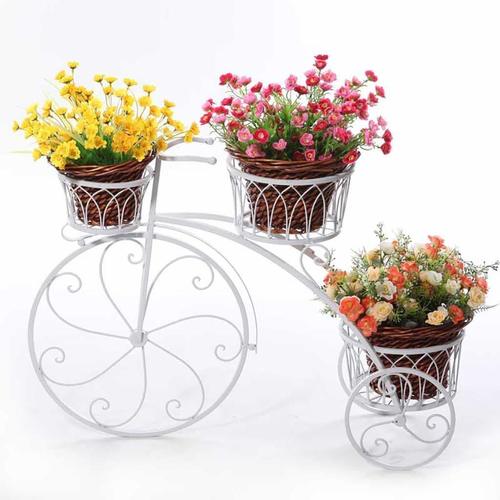 3-Tier Garden Cart Planter Stand Tricycle Plant Holder - Planter Holder- Ideal for Home Garden Patio - Great Gift for Plant Lovers Housewarming 67 X 56 X 20 cm (White)