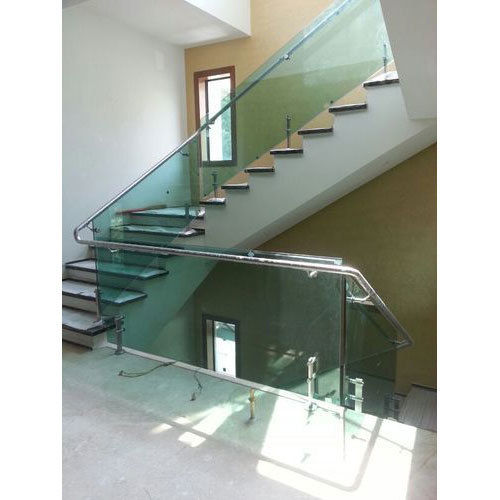 Silver Stainless Steel Glass Railing