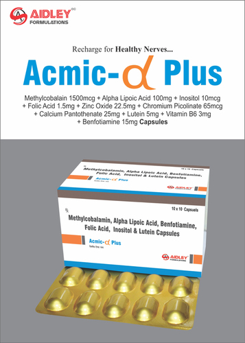 Mecobalamin 1500Mcg + Alpha Lipoic Acid 100Mg + Inositol 10Mcg + Folic Acid 1.5Mg + Chromium 65Mcg + Calcium Pantothenate 25Mg + Lutein 5Mg + Vitamin B6 3Mg + Benfotiamine 15Mg + Zinc 22.5Mg Capsules