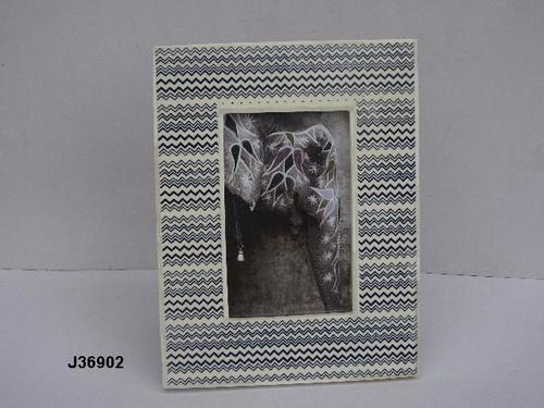 Blue Color Bone Inlay Photo Frame Printed Pattern