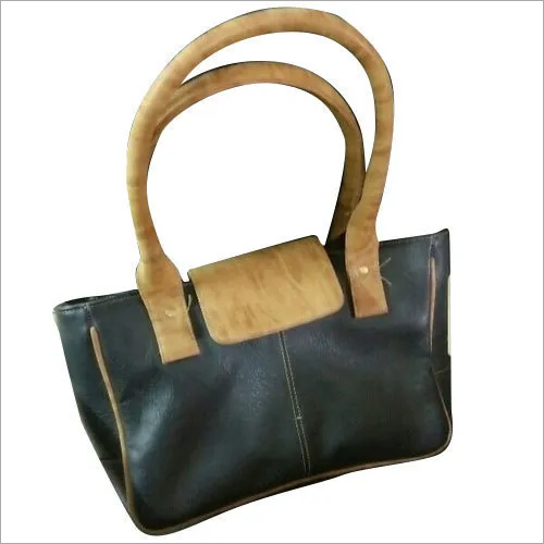 Brown Ladies Leather Rectangle Black Shoulder Bag