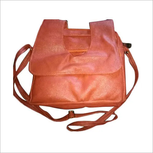 Ladies Sling Bag - Synthetic Leather, Brown Color | Plain Pattern, Stylish Design for Women