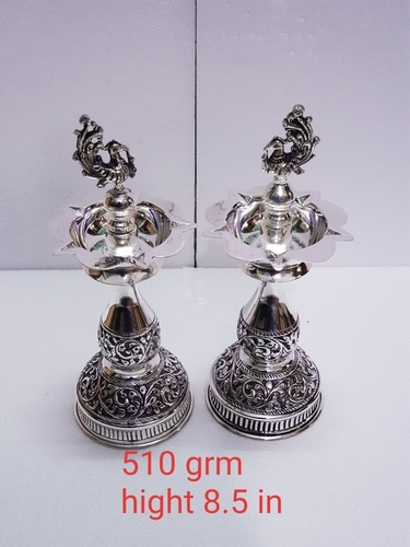Perched Peacock Nakshi Silver Deepam