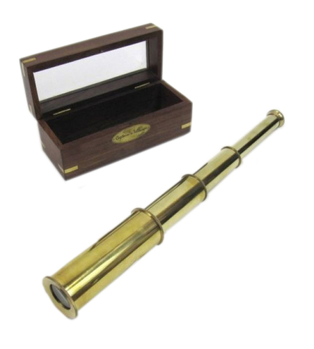 Brass Retractable Handheld Telescope 14 With Wood & Glass Box Captains Telescope