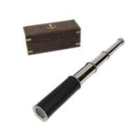 Nickel Plated Handheld Retractable Telescope 14 Black Leather Sheathed Brass Telescope with Box