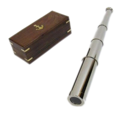 Pirated Nickel Plated Brass Telescope 14 Inch with Wooden Box Nautical Marine Telescope