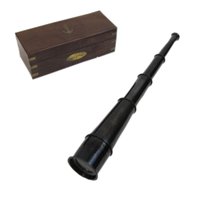 Black Antique Handheld Telescope 18 Inch with Wooden Box Vintage Captains Brass Pullout Telescope