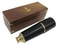 Leather Sheathed Brass Folding Telescope 24 WITH Wooden Box Nautical Brass Retractable Telescope