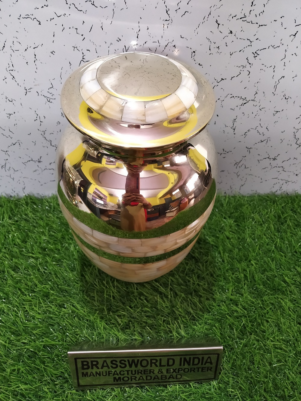 Brass Adult Mother Of Pearl Cremation Urn Funeral