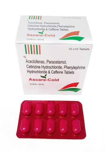 Aceclofenac (100mg) + Paracetamol (325mg) + Cetirizine (10mg) + Phenylephrine (5mg) + Caffeine (25mg)