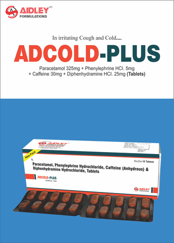 Paracetamol 325mg + Phenylephrine HCI. 5mg + Caffeine 30mg + Diphenhydramine HCI. 25mg Tablets By AIDLEY FORMULATIONS