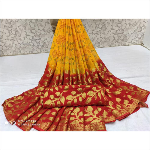 Pure Georgette MIX BORDER Jaipuri saree