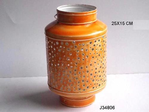 Metal Lantern Ceramic Finish Brown Color