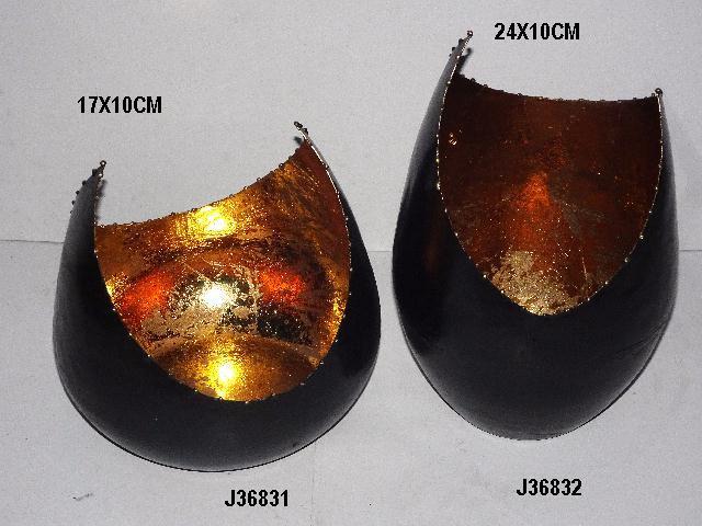 Candle T Light Holder Copper Leaf and Black Color