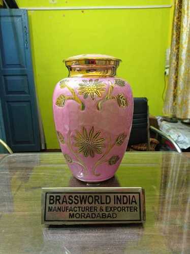 Brass High Quality Pink Flower Adult Funeral Urn For Human Ashes