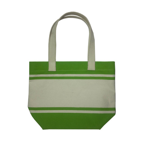 12 Oz Natural Canvas Striped Print Tote Bag