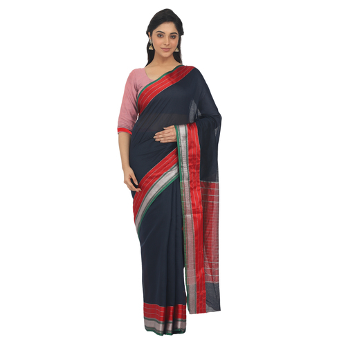 Cotton Silk Maheshwari Saree With Unstitched Blouse Piece