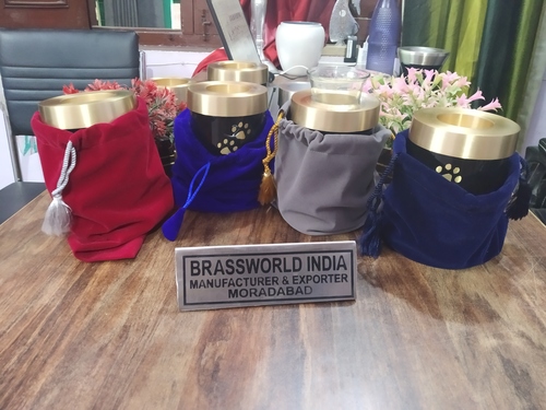 Brass Pet Tea light Cremation Urn With Velvet Bag By BRASSWORLD INDIA