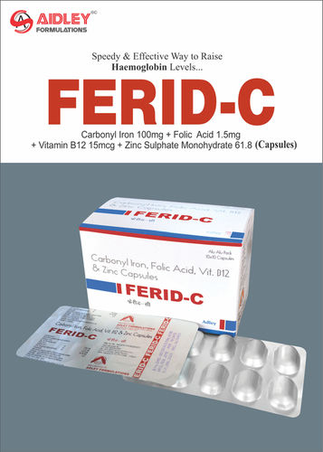 Capsule Carbonyl Iron eq. to elemental iron 100mg + Folic Acid 1.5 mg  + Zinc Sulphate Monohydrate 61.8mg eq to elemental Zinc  22.5mg + Cyanocobalamin 15mcg 1