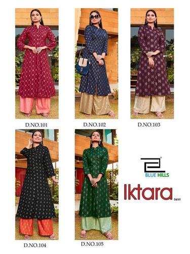 Dry Cleaning Iktara Pure Rayon Gold Print Kurtis With Plazzo