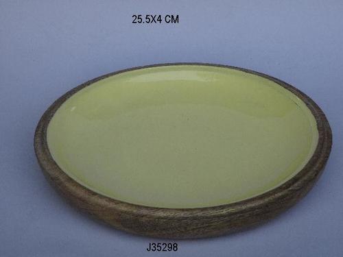 Yellow Mango Wood Enamel Plate