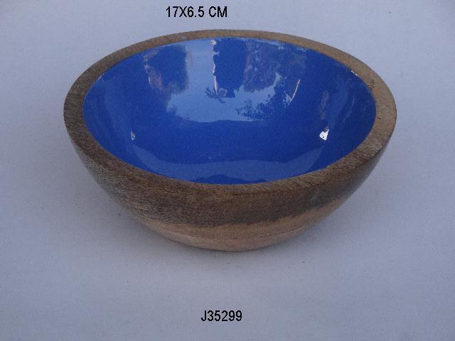 Mango Wood Bowl With Enamel Grey Color