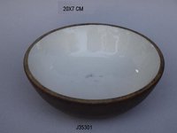Mango Wood Bowl With Enamel Grey Color
