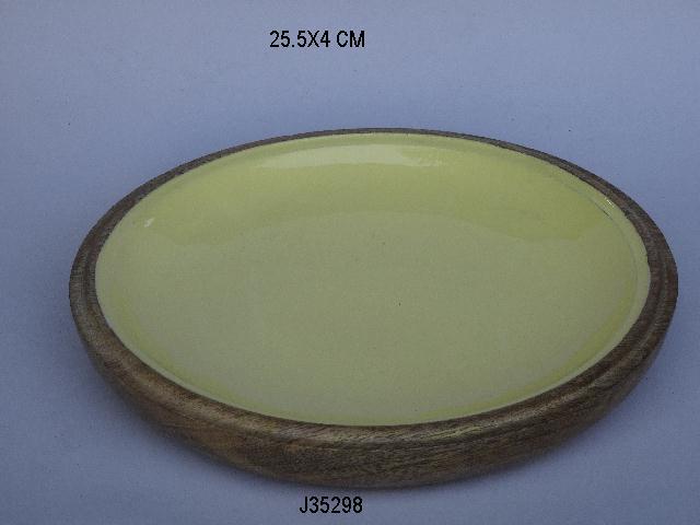 Mango Wood Bowl With Enamel Grey Color