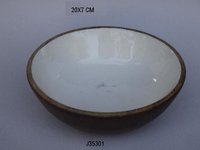 Mango wood bowl with Enamel White color