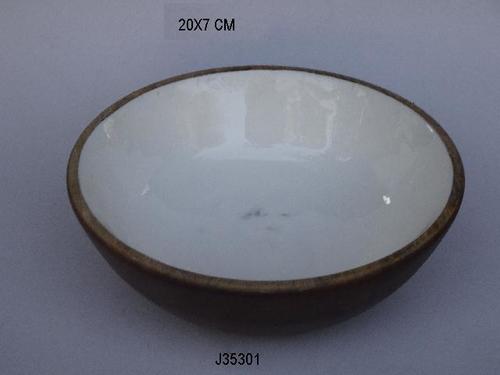 Mango Wood Bowl With Enamel White Color